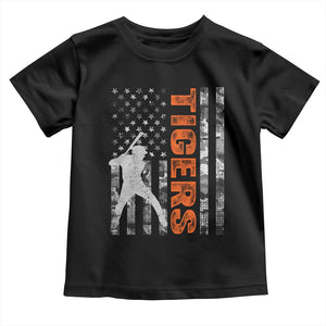Baseball Player Tiger Toddler T Shirt Team Spirit American Flag USA Camo Patriotic Graphic TS10 Black Print Your Wear