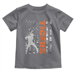 Baseball Player Tiger Toddler T Shirt Team Spirit American Flag USA Camo Patriotic Graphic TS10 Charcoal Print Your Wear