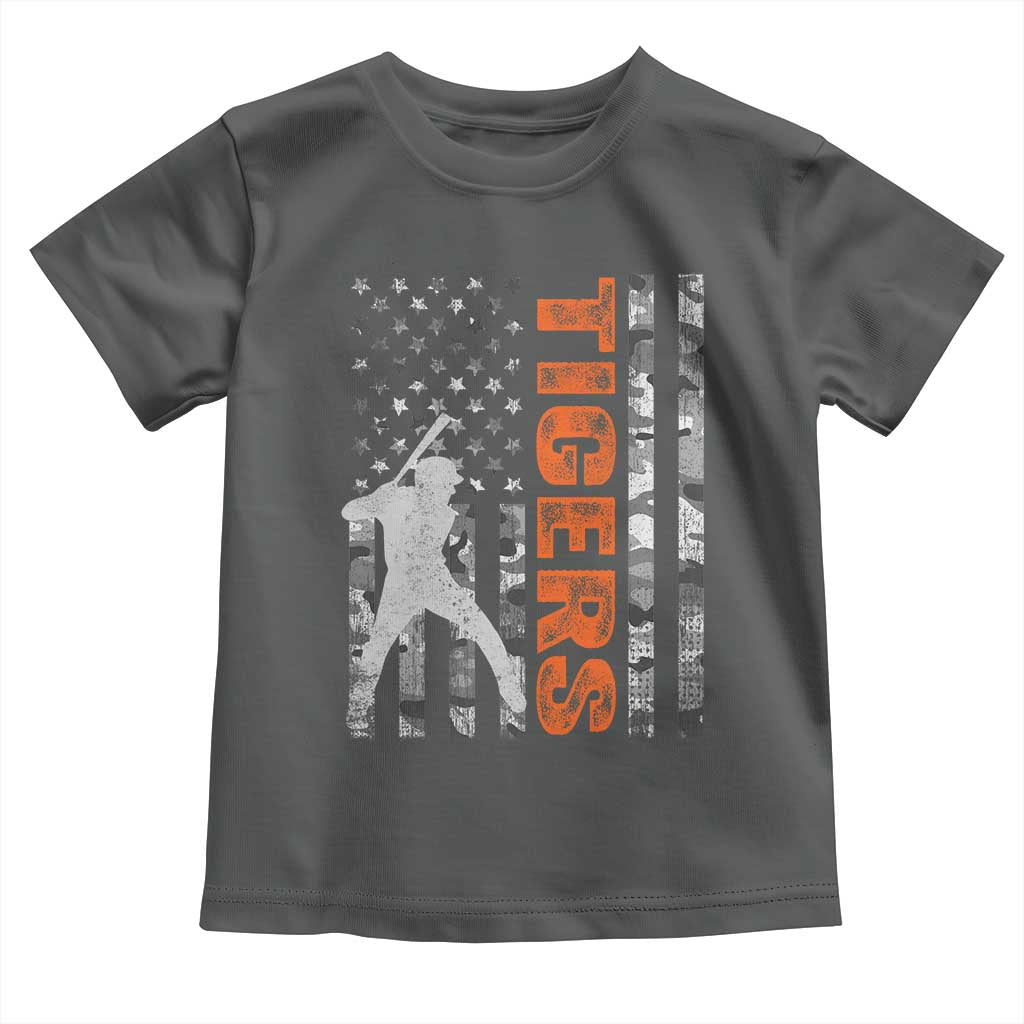 Baseball Player Tiger Toddler T Shirt Team Spirit American Flag USA Camo Patriotic Graphic TS10 Dark Heather Print Your Wear