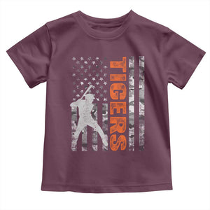 Baseball Player Tiger Toddler T Shirt Team Spirit American Flag USA Camo Patriotic Graphic TS10 Maroon Print Your Wear