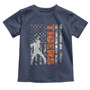 Baseball Player Tiger Toddler T Shirt Team Spirit American Flag USA Camo Patriotic Graphic TS10 Navy Print Your Wear