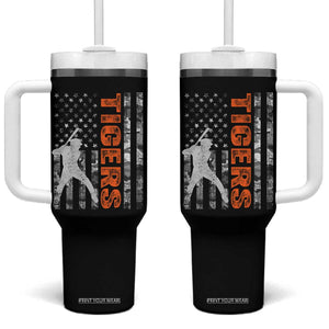 Baseball Player Tiger Tumbler With Handle Team Spirit American Flag USA Camo Patriotic Graphic TS10 One Size: 40 oz Black Print Your Wear