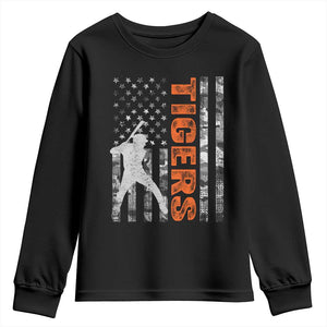 Baseball Player Tiger Youth Sweatshirt Team Spirit American Flag USA Camo Patriotic Graphic TS10 Black Print Your Wear
