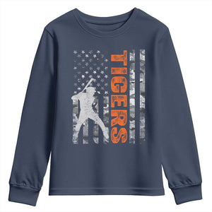 Baseball Player Tiger Youth Sweatshirt Team Spirit American Flag USA Camo Patriotic Graphic TS10 Navy Print Your Wear