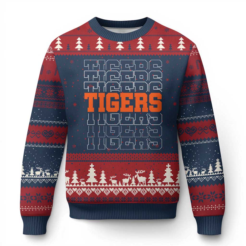 Vintage Tiger Ugly Christmas Sweater Last Name Vintage Sports Jersey Style TS10 Navy Red Print Your Wear