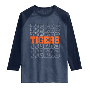 Vintage Tiger Raglan Shirt Last Name Vintage Sports Jersey Style TS10 Heather Denim Navy Print Your Wear