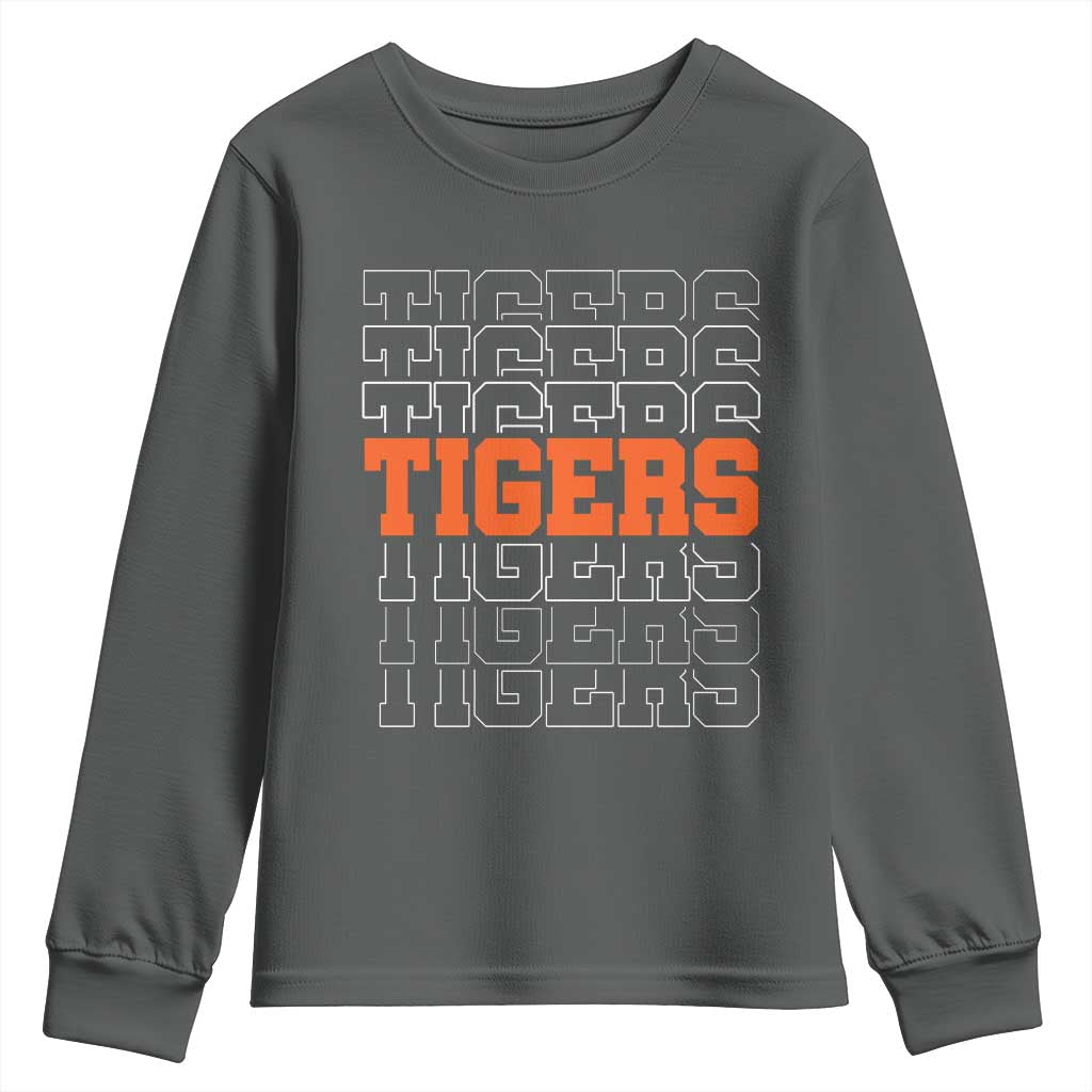 Vintage Tiger Youth Sweatshirt Last Name Vintage Sports Jersey Style TS10 Dark Heather Print Your Wear