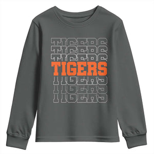 Vintage Tiger Youth Sweatshirt Last Name Vintage Sports Jersey Style TS10 Dark Heather Print Your Wear