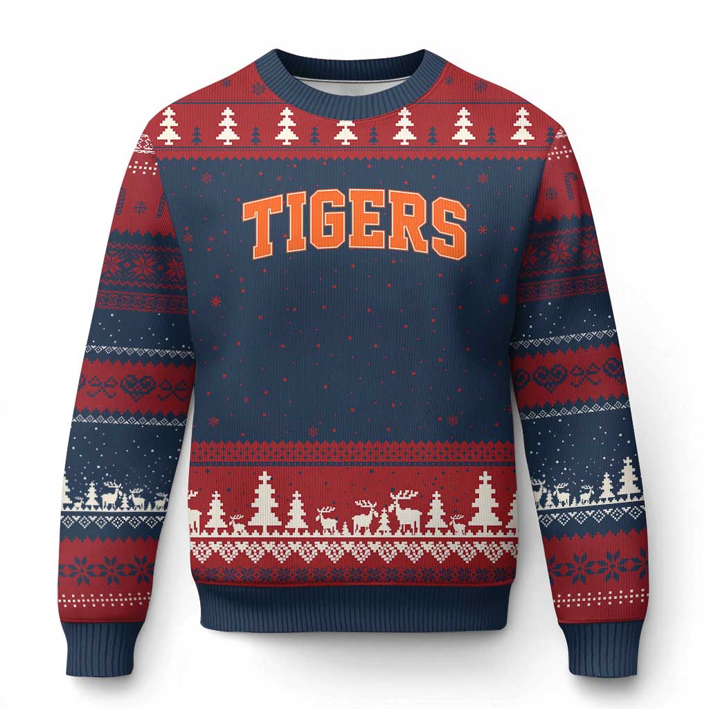 Vintage Tiger Ugly Christmas Sweater Varsity Name Vintage Sports Jersey Style TS10 Navy Red Print Your Wear
