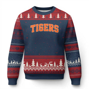 Vintage Tiger Ugly Christmas Sweater Varsity Name Vintage Sports Jersey Style TS10 Navy Red Print Your Wear