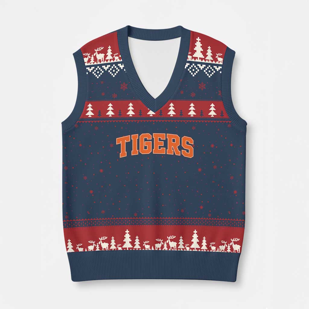 Vintage Tiger V-Neck Knit Sweater Vest Varsity Name Vintage Sports Jersey Style TS10 Navy Red Print Your Wear