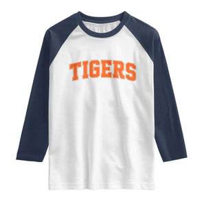 Vintage Tiger Raglan Shirt Varsity Name Vintage Sports Jersey Style TS10 White Navy Print Your Wear
