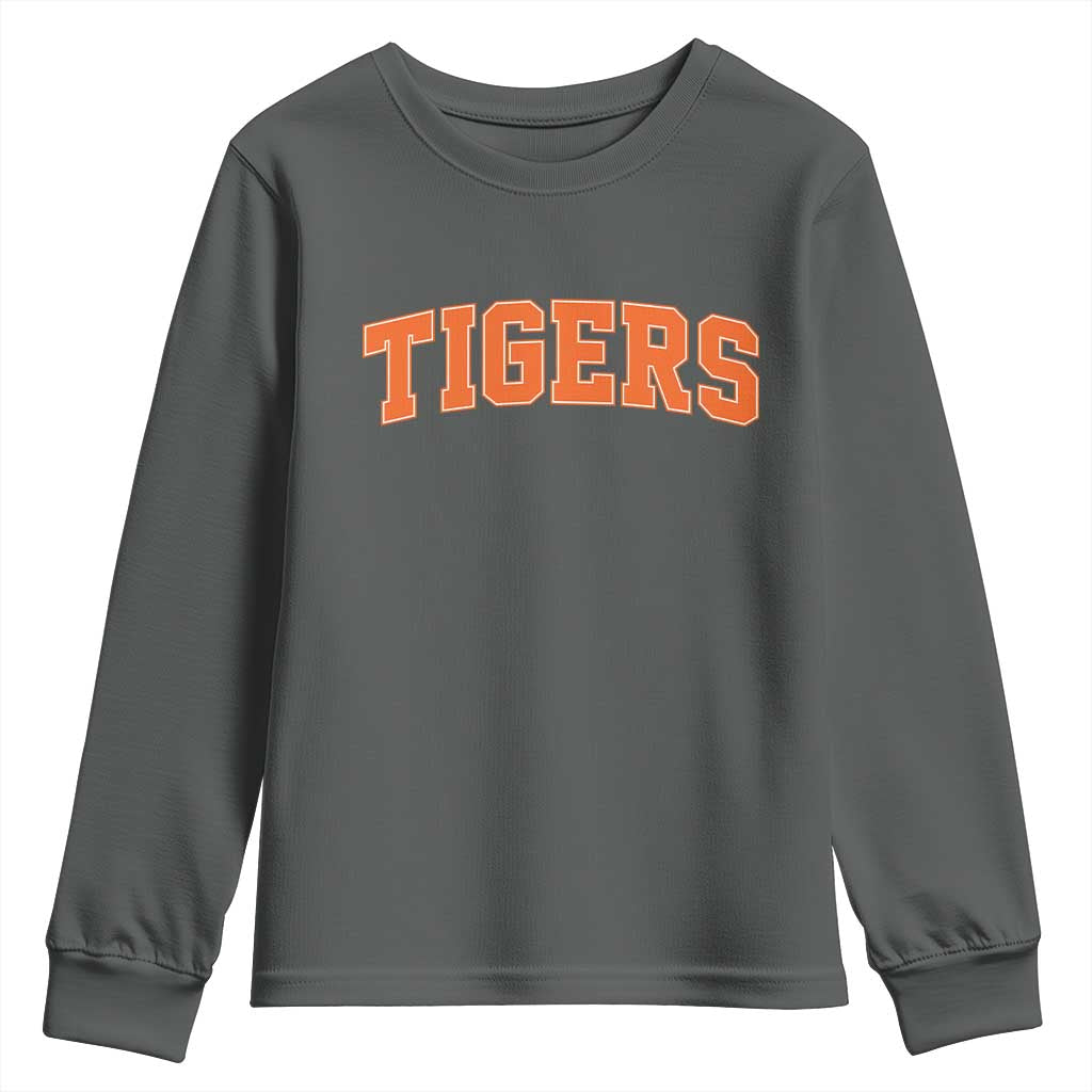 Vintage Tiger Youth Sweatshirt Varsity Name Vintage Sports Jersey Style TS10 Dark Heather Print Your Wear