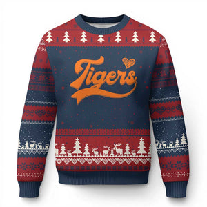Vintage Tiger Ugly Christmas Sweater Varsity Name Script Vintage Sports Jersey Style TS10 Navy Red Print Your Wear