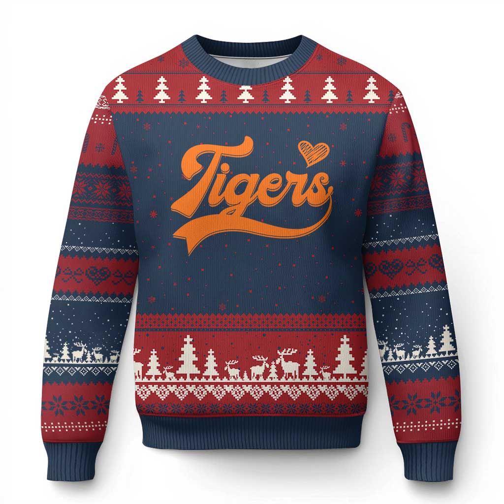 Vintage Tiger Ugly Christmas Sweater Varsity Name Script Vintage Sports Jersey Style TS10 Navy Red Print Your Wear