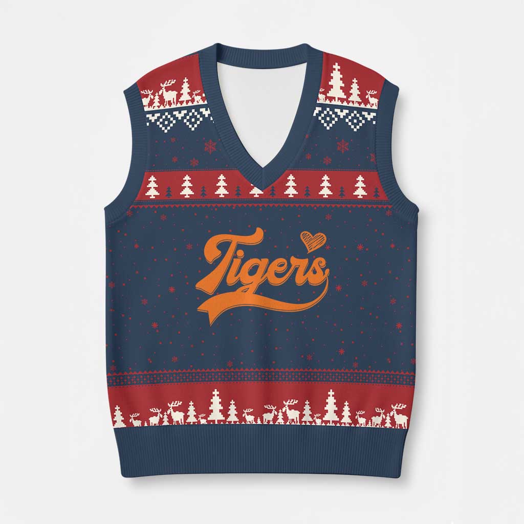 Vintage Tiger V-Neck Knit Sweater Vest Varsity Name Script Vintage Sports Jersey Style TS10 Navy Red Print Your Wear
