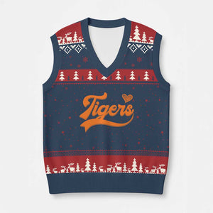 Vintage Tiger V-Neck Knit Sweater Vest Varsity Name Script Vintage Sports Jersey Style TS10 Navy Red Print Your Wear