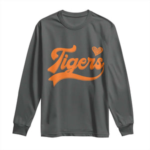 Vintage Tiger Long Sleeve Shirt Varsity Name Script Vintage Sports Jersey Style TS10 Dark Heather Print Your Wear
