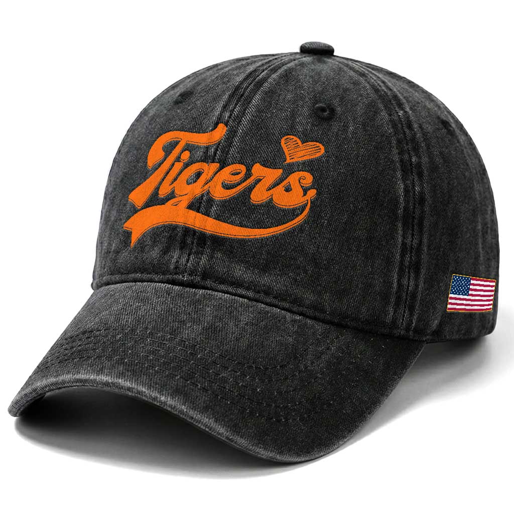 Vintage Tiger Washed Cotton Baseball Cap Varsity Name Script Vintage Sports Jersey Style TS10 Print Your Wear