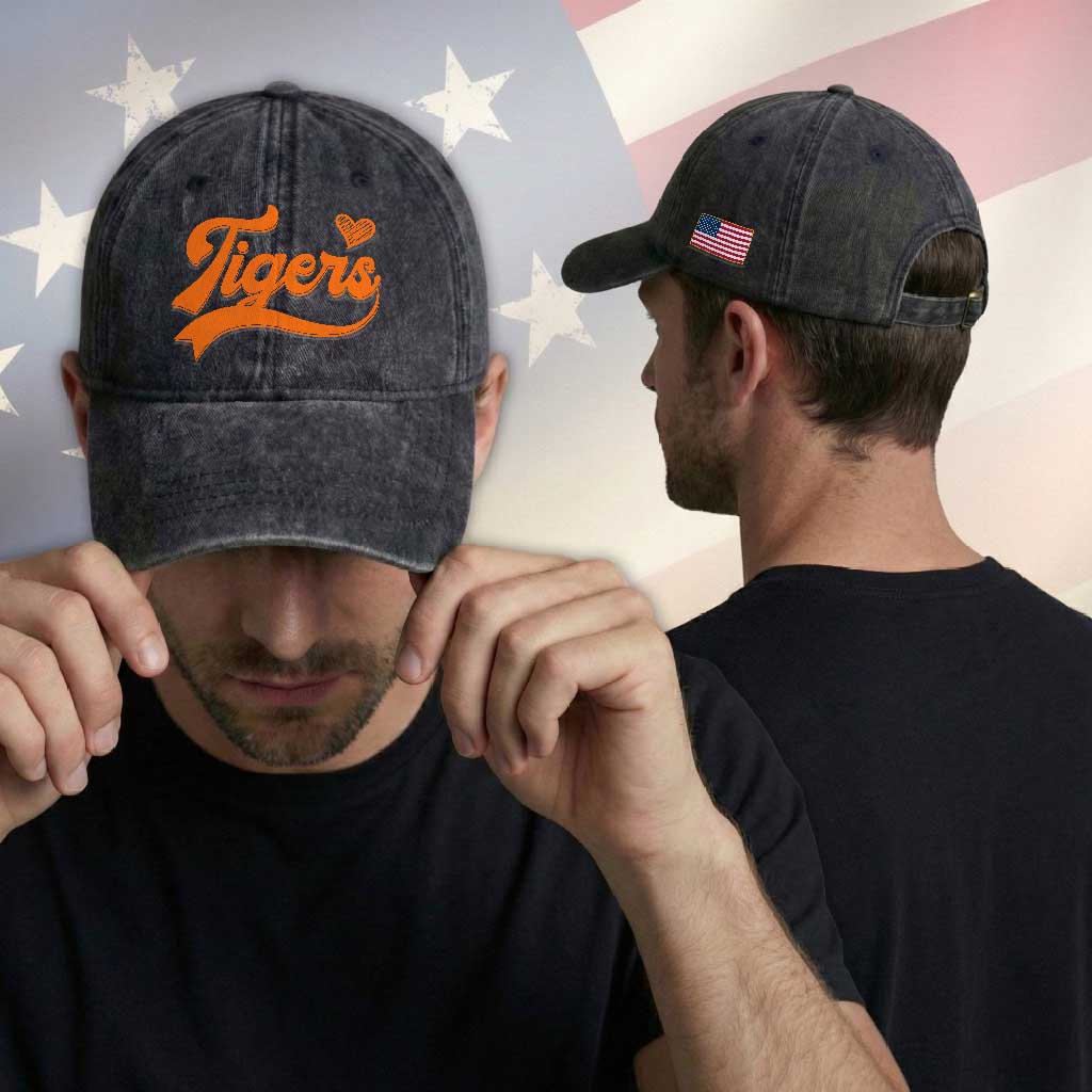 Vintage Tiger Washed Cotton Baseball Cap Varsity Name Script Vintage Sports Jersey Style TS10 Print Your Wear