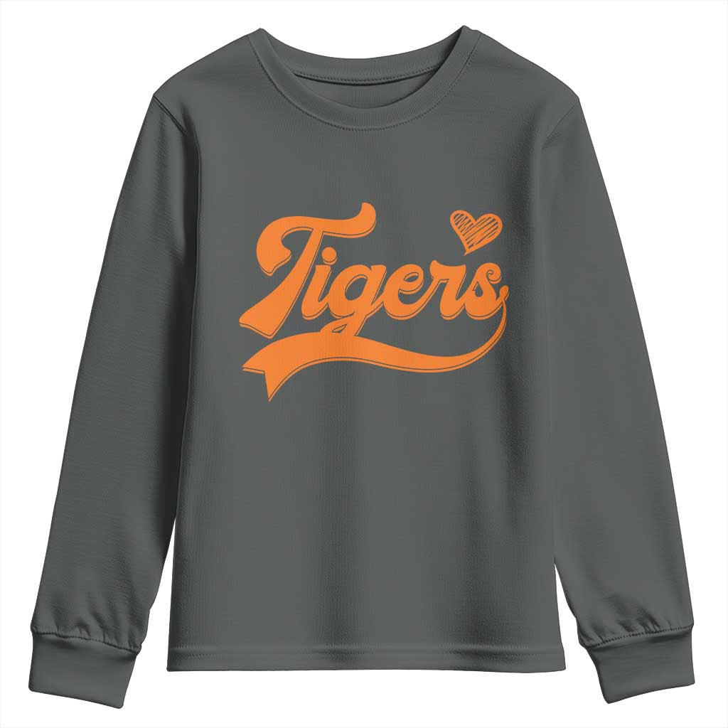 Vintage Tiger Youth Sweatshirt Varsity Name Script Vintage Sports Jersey Style TS10 Dark Heather Print Your Wear
