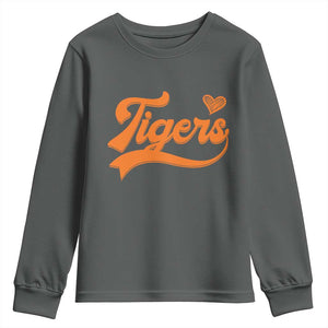 Vintage Tiger Youth Sweatshirt Varsity Name Script Vintage Sports Jersey Style TS10 Dark Heather Print Your Wear