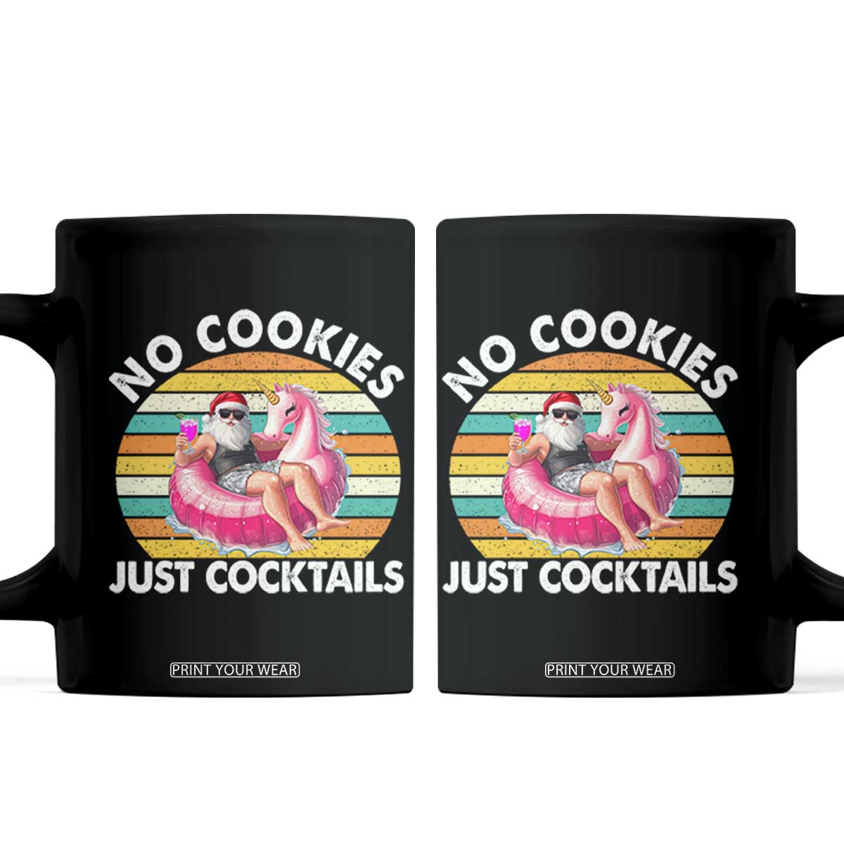 Santa Christmas In July Coffee Mug No Cookies Just Cocktails Flamingo Summer Beach Hawaii TS10 Black Print Your Wear