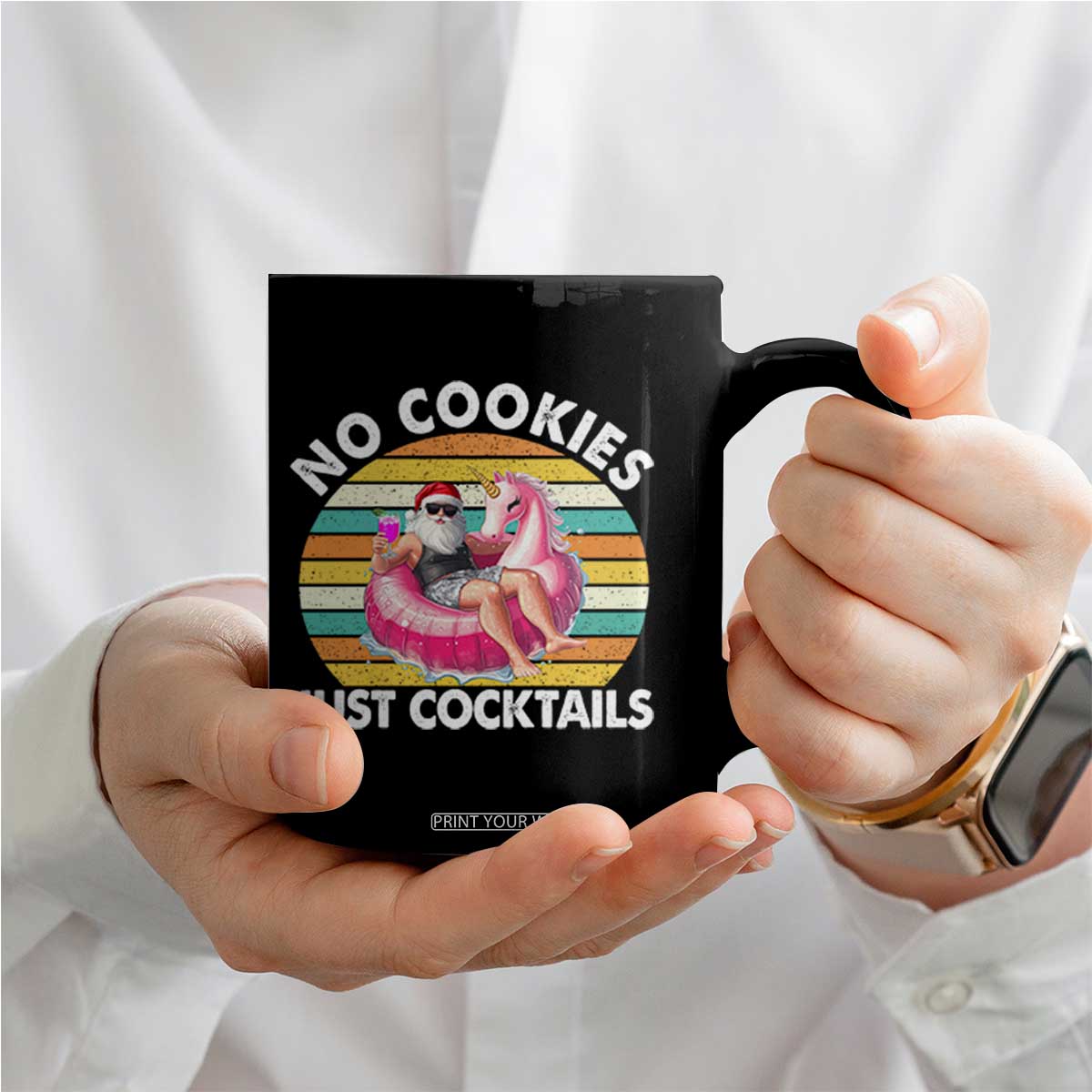 Santa Christmas In July Coffee Mug No Cookies Just Cocktails Flamingo Summer Beach Hawaii TS10 Print Your Wear