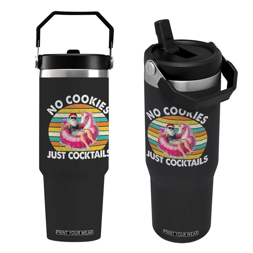 Santa Christmas In July Flip Straw Tumbler No Cookies Just Cocktails Flamingo Summer Beach Hawaii TS10 One Size: 30 oz Black Print Your Wear