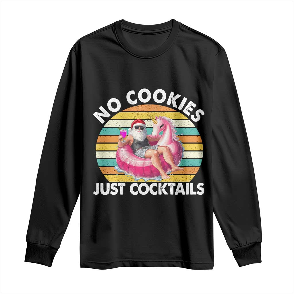Santa Christmas In July Long Sleeve Shirt No Cookies Just Cocktails Flamingo Summer Beach Hawaii TS10 Black Print Your Wear