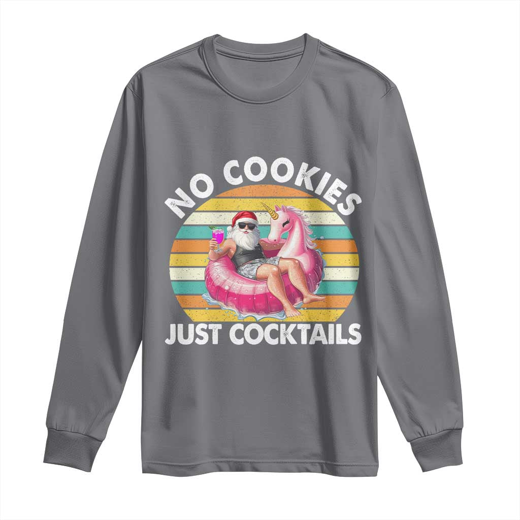 Santa Christmas In July Long Sleeve Shirt No Cookies Just Cocktails Flamingo Summer Beach Hawaii TS10 Charcoal Print Your Wear