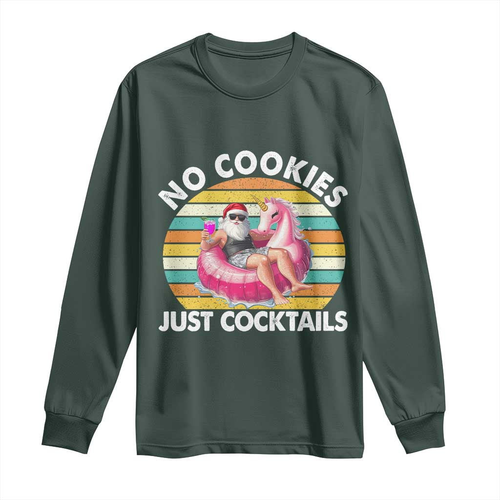 Santa Christmas In July Long Sleeve Shirt No Cookies Just Cocktails Flamingo Summer Beach Hawaii TS10 Dark Forest Green Print Your Wear