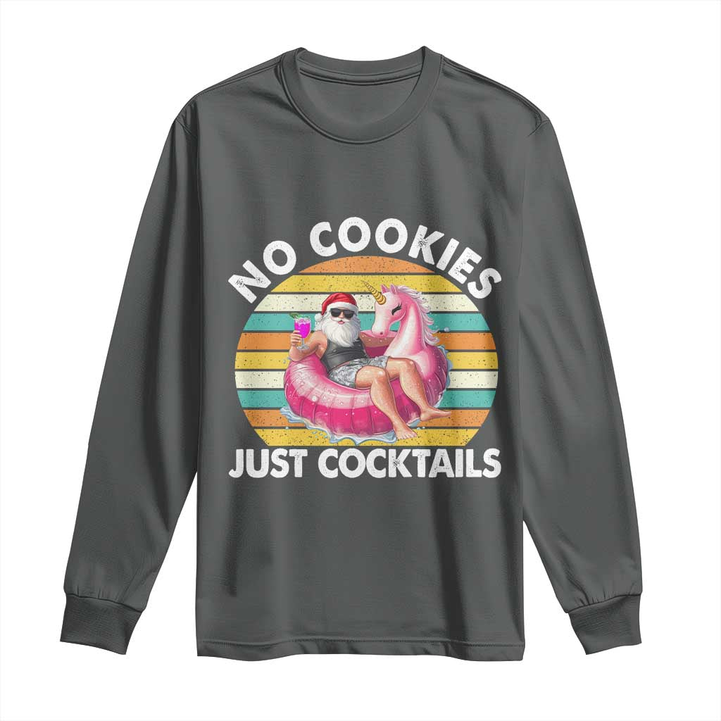 Santa Christmas In July Long Sleeve Shirt No Cookies Just Cocktails Flamingo Summer Beach Hawaii TS10 Dark Heather Print Your Wear