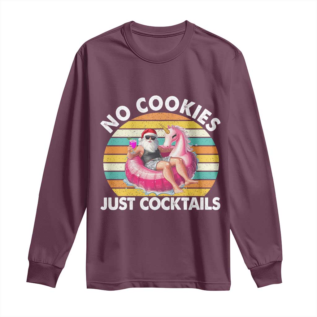 Santa Christmas In July Long Sleeve Shirt No Cookies Just Cocktails Flamingo Summer Beach Hawaii TS10 Maroon Print Your Wear