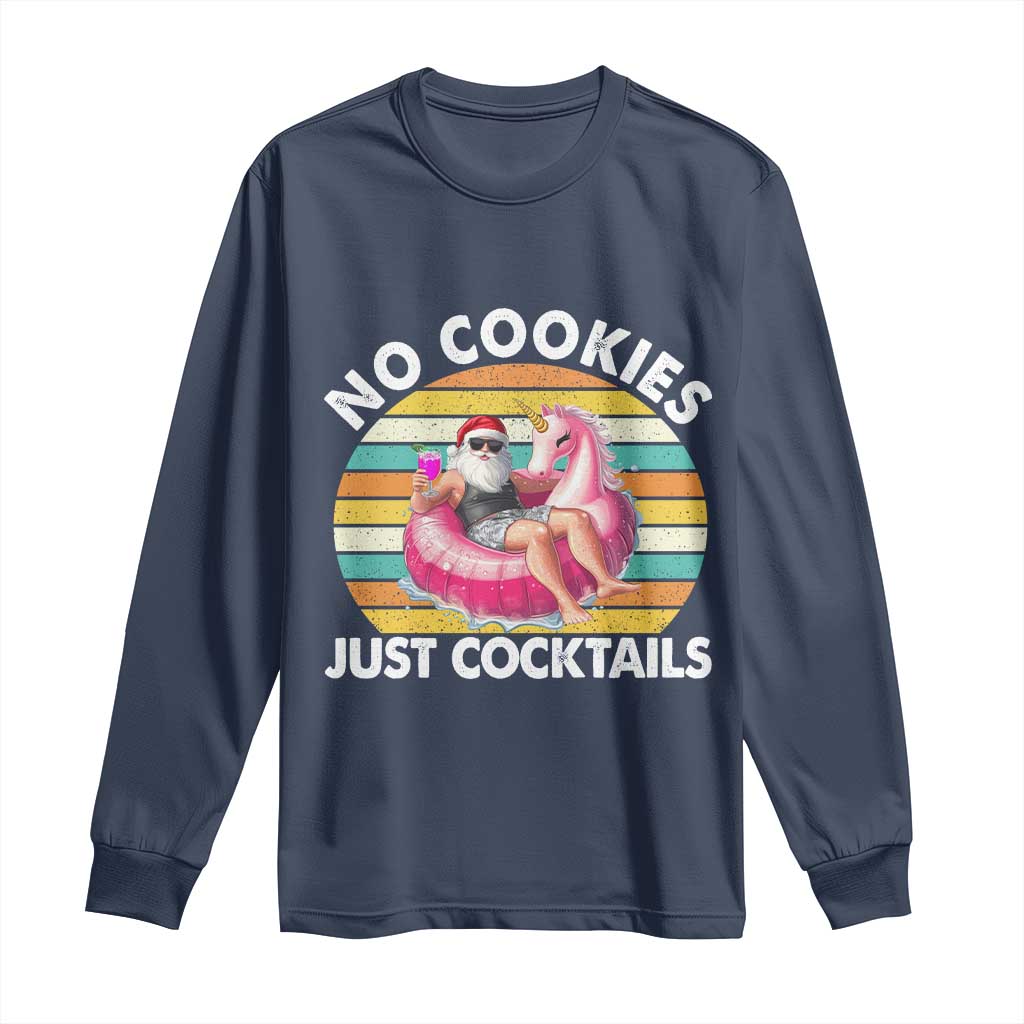 Santa Christmas In July Long Sleeve Shirt No Cookies Just Cocktails Flamingo Summer Beach Hawaii TS10 Navy Print Your Wear