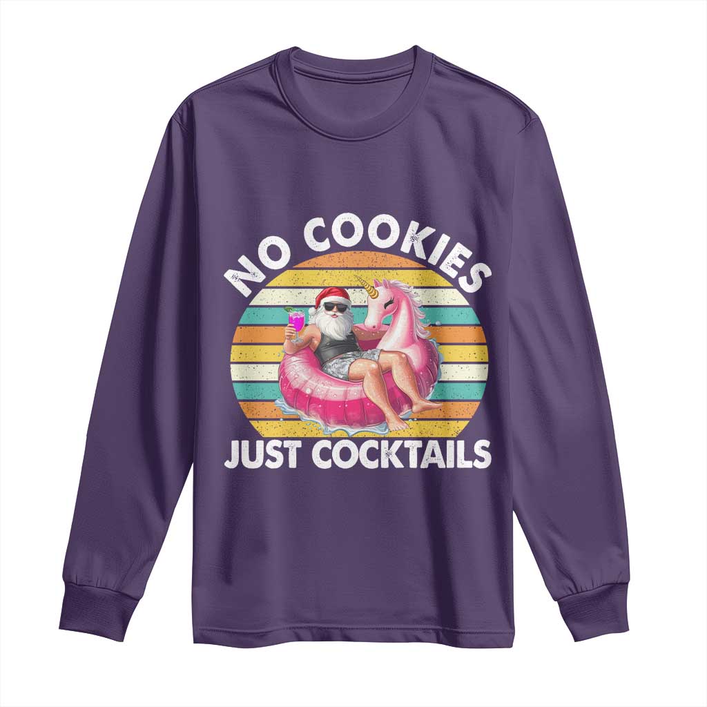 Santa Christmas In July Long Sleeve Shirt No Cookies Just Cocktails Flamingo Summer Beach Hawaii TS10 Purple Print Your Wear