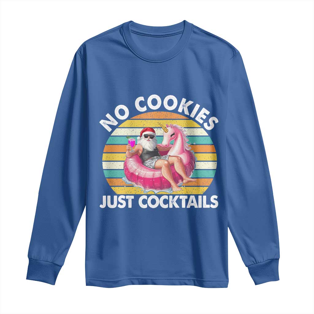 Santa Christmas In July Long Sleeve Shirt No Cookies Just Cocktails Flamingo Summer Beach Hawaii TS10 Royal Blue Print Your Wear