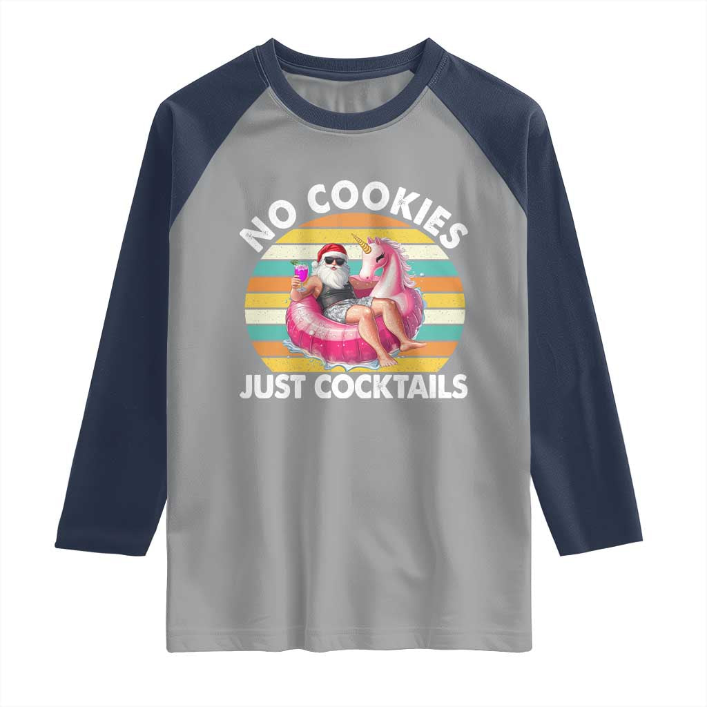 Santa Christmas In July Raglan Shirt No Cookies Just Cocktails Flamingo Summer Beach Hawaii TS10 Sport Gray Navy Print Your Wear