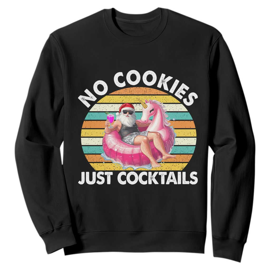 Santa Christmas In July Sweatshirt No Cookies Just Cocktails Flamingo Summer Beach Hawaii TS10 Black Print Your Wear
