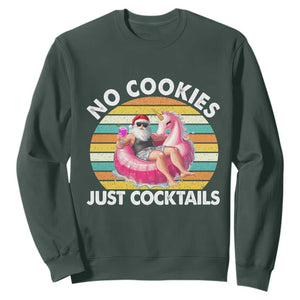 Santa Christmas In July Sweatshirt No Cookies Just Cocktails Flamingo Summer Beach Hawaii TS10 Dark Forest Green Print Your Wear