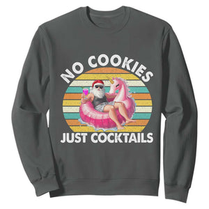Santa Christmas In July Sweatshirt No Cookies Just Cocktails Flamingo Summer Beach Hawaii TS10 Dark Heather Print Your Wear