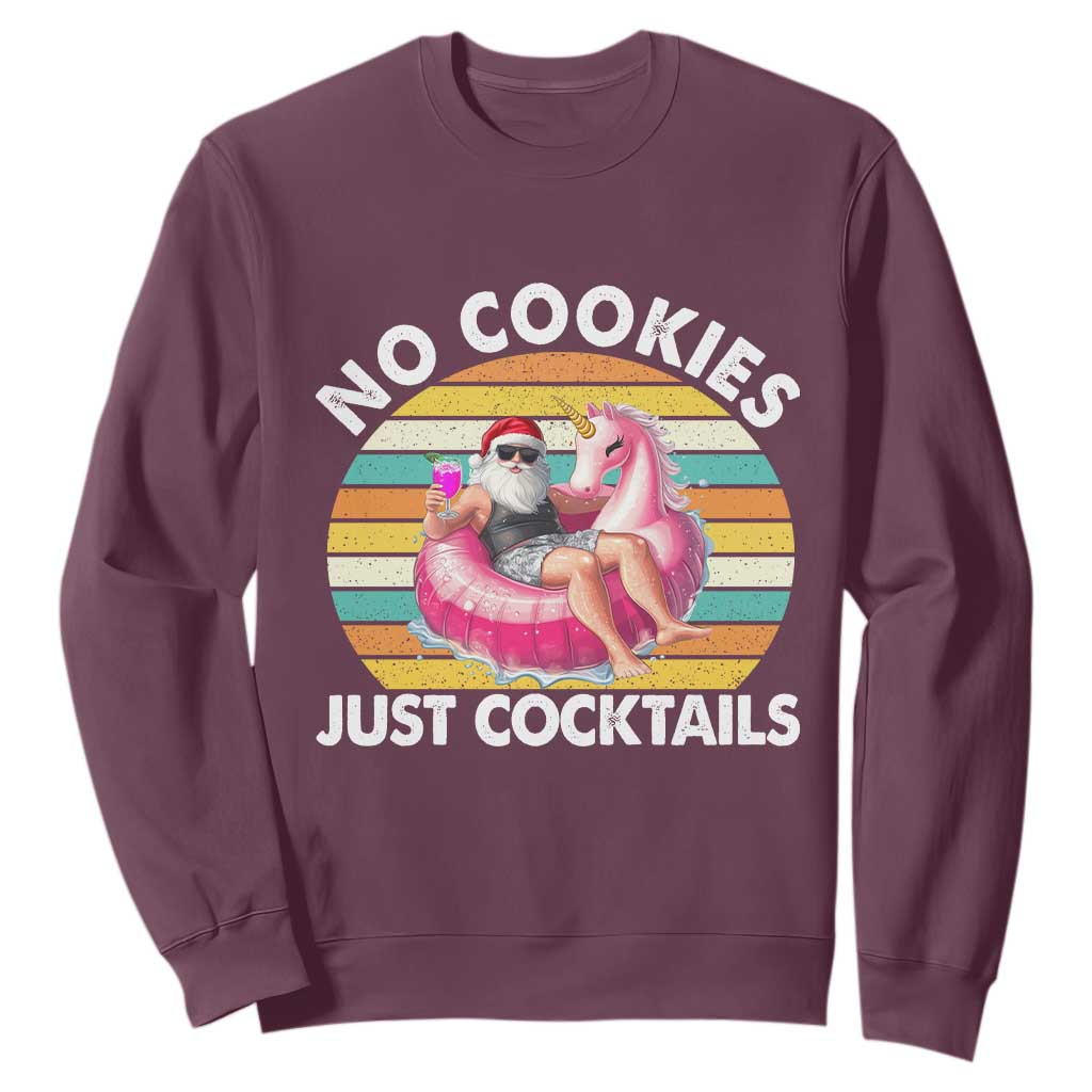 Santa Christmas In July Sweatshirt No Cookies Just Cocktails Flamingo Summer Beach Hawaii TS10 Maroon Print Your Wear