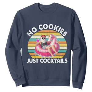 Santa Christmas In July Sweatshirt No Cookies Just Cocktails Flamingo Summer Beach Hawaii TS10 Navy Print Your Wear