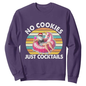 Santa Christmas In July Sweatshirt No Cookies Just Cocktails Flamingo Summer Beach Hawaii TS10 Purple Print Your Wear