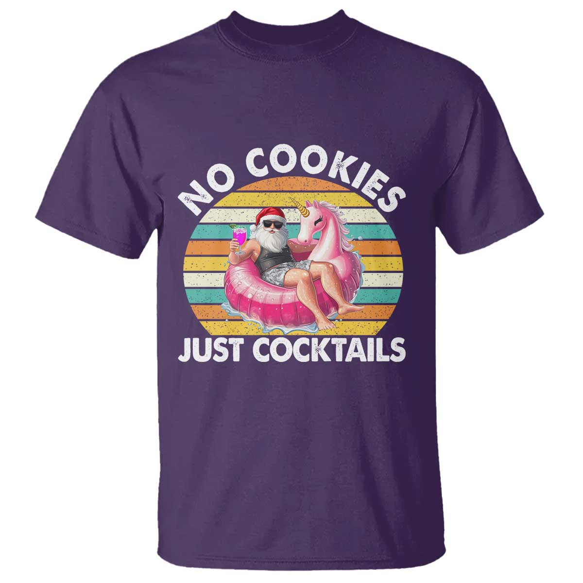 Santa Christmas In July T Shirt No Cookies Just Cocktails Flamingo Summer Beach Hawaii TS10 Purple Print Your Wear