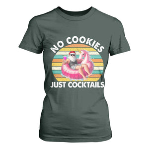Santa Christmas In July T Shirt For Women No Cookies Just Cocktails Flamingo Summer Beach Hawaii TS10 Dark Forest Green Print Your Wear