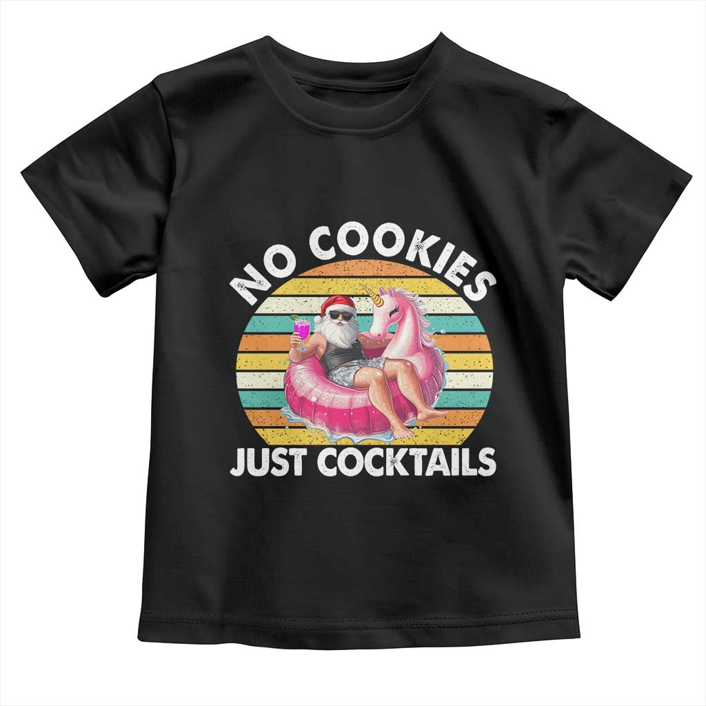 Santa Christmas In July Toddler T Shirt No Cookies Just Cocktails Flamingo Summer Beach Hawaii TS10 Black Print Your Wear
