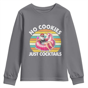 Santa Christmas In July Youth Sweatshirt No Cookies Just Cocktails Flamingo Summer Beach Hawaii TS10 Charcoal Print Your Wear