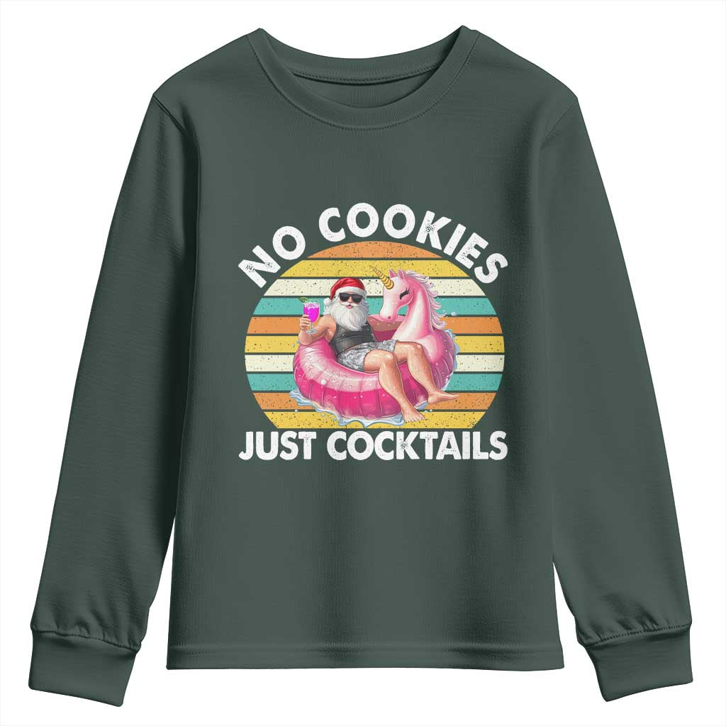 Santa Christmas In July Youth Sweatshirt No Cookies Just Cocktails Flamingo Summer Beach Hawaii TS10 Dark Forest Green Print Your Wear