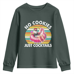Santa Christmas In July Youth Sweatshirt No Cookies Just Cocktails Flamingo Summer Beach Hawaii TS10 Dark Forest Green Print Your Wear